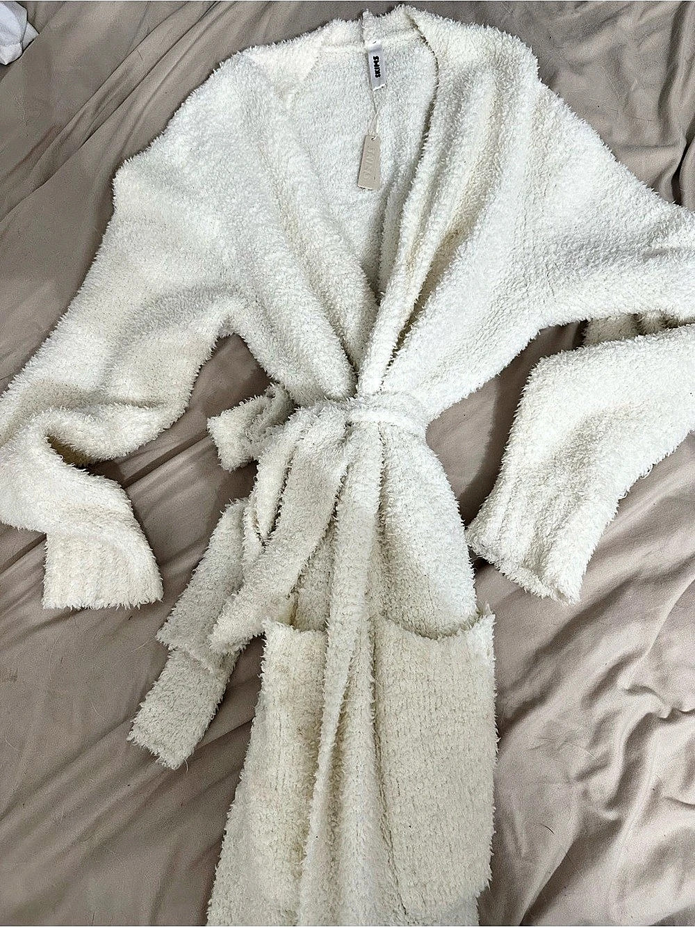 SKIMS Cozy Knit Bouclé Robe in White